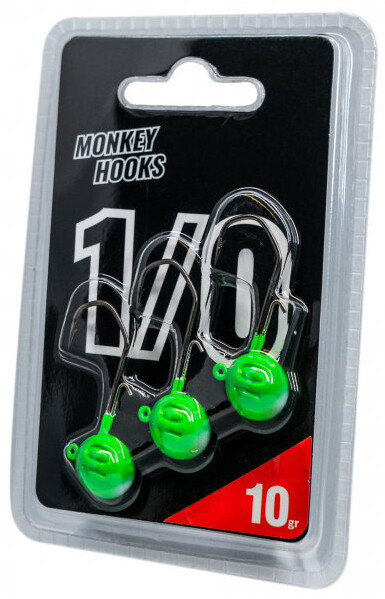 Monkey Lures Jigová hlavička MNKY Hooks 1/0 Green-White 3ks