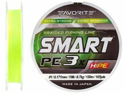 PE Line Favorite Smart PE 3x 150м (fl.yellow) #0.15/0.066mm 2.5lb/1.2kg